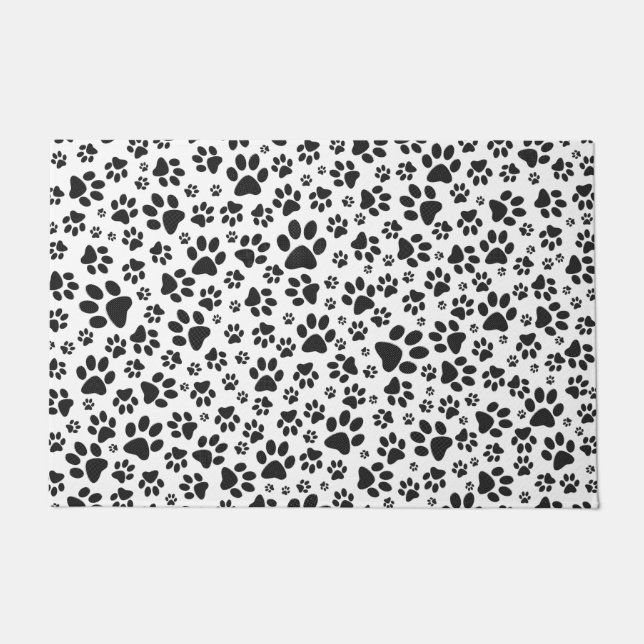 Dog Paws Black and White Polka Dot  Doormat (Front)