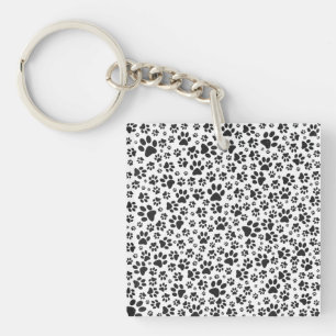 Dog Paws Black and White Polka Dot  Keychain