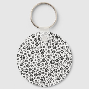 Dog Paws Black and White Polka Dot Keychain