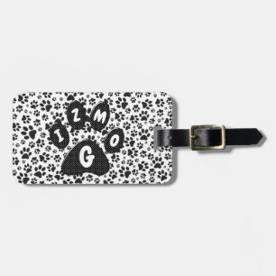 Dog Paws Black and White Polka Dot Luggage Tag
