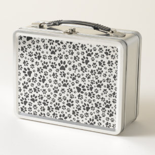 Dog Paws Black and White Polka Dot Metal Lunch Box