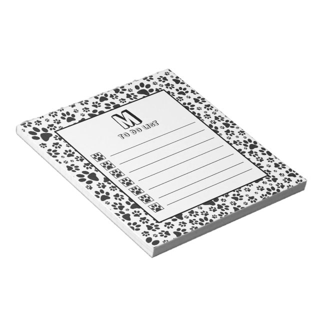 Dog Paws Black and White Polka Dot  Notepad (Angled)