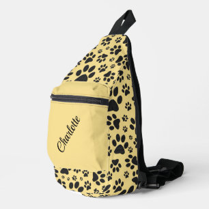 Dog Paws Black and White Polka Dot on butter cream Sling Bag