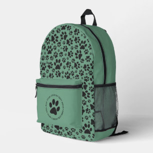 Dog Paws Black and White Polka Dot on dark cyan Printed Backpack