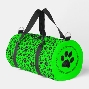 Dog Paws Black and White Polka Dot on green Duffle Bag