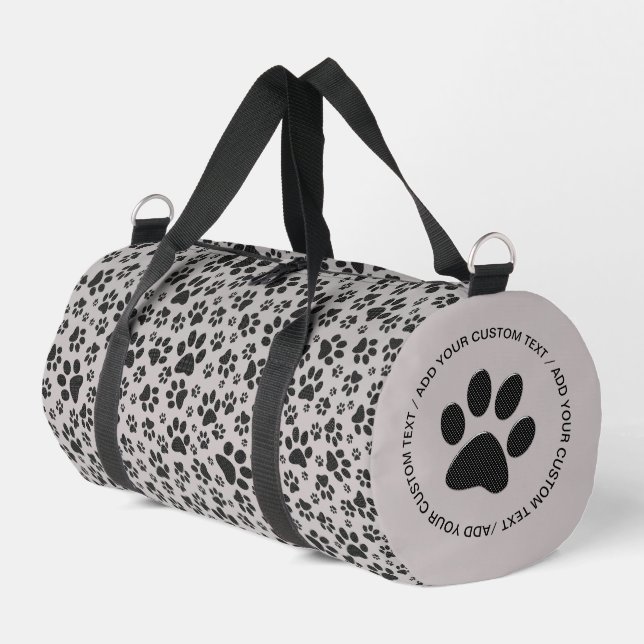 Dog Paws Black and White Polka Dot on grey Duffle Bag (Left Corner)