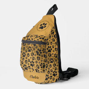 Dog Paws Black and White Polka Dot on metal gold  Sling Bag