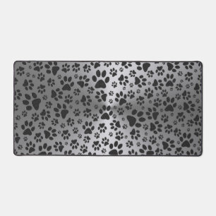 Dog Paws Black and White Polka Dot on metal silver Desk Mat