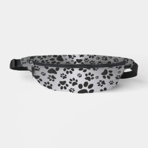 Dog Paws Black and White Polka Dot on metal silver Fanny Pack