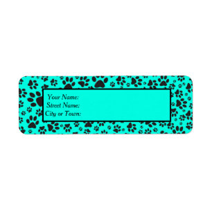 Dog Paws Black and White Polka Dot on vivid cyan