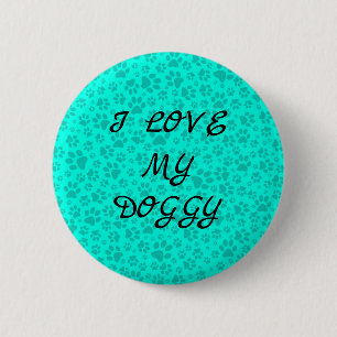 Dog Paws Black and White Polka Dot on vivid cyan   2 Inch Round Button