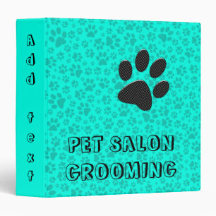 Dog Paws Black and White Polka Dot on vivid cyan Binder