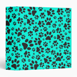 Dog Paws Black and White Polka Dot on vivid cyan Binder