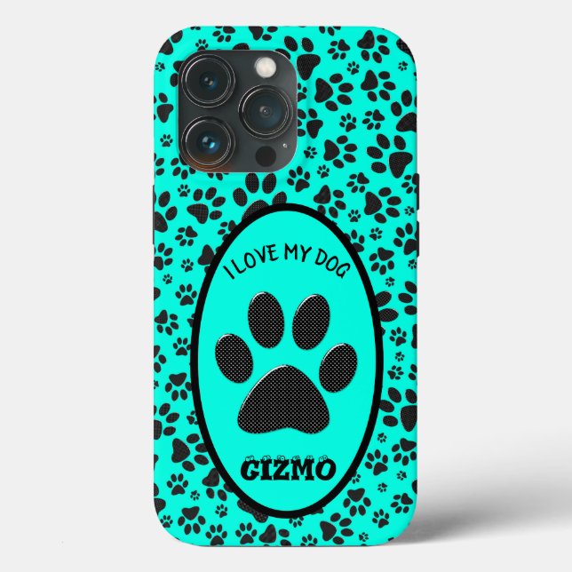 Dog Paws Black and White Polka Dot on vivid cyan   Case-Mate iPhone Case (Back)