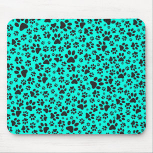 Dog Paws Black and White Polka Dot on vivid cyan  Mouse Pad