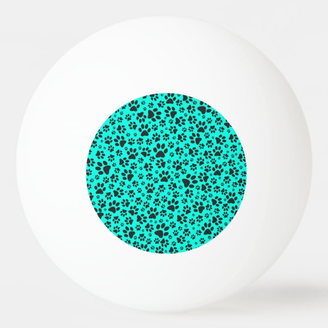 Dog Paws Black and White Polka Dot on vivid cyan  Ping Pong Ball (Front)