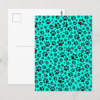 Dog Paws Black and White Polka Dot on vivid cyan