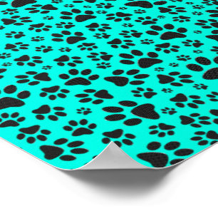 Dog Paws Black and White Polka Dot on vivid cyan  Poster