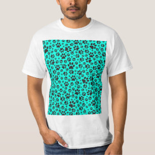 Dog Paws Black and White Polka Dot on vivid cyan T-Shirt