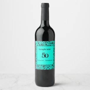 Dog Paws Black and White Polka Dot on vivid cyan   Wine Label