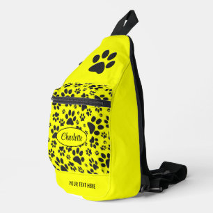 Dog Paws Black and White Polka Dot on yellow  Sling Bag