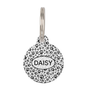 Dog Paws Black and White Polka Dot  Pet ID Tag