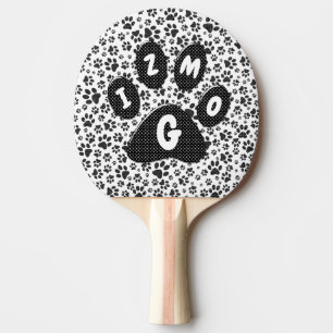 Dog Paws Black and White Polka Dot Ping Pong Padd Paddle