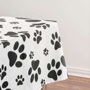 Dog Paws Black and White Polka Dot  Tablecloth