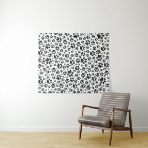 Dog Paws Black and White Polka Dot Tapestry