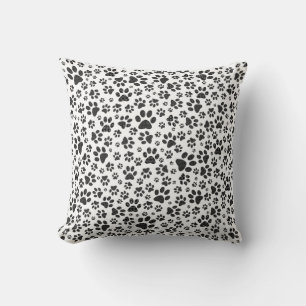 Dog Paws Black and White Polka Dot Throw Pillow