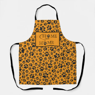 Dog Paws Black & White Polka Dot on dahlia orange  Apron
