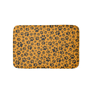 Dog Paws Black & White Polka Dot on dahlia orange Bath Mat