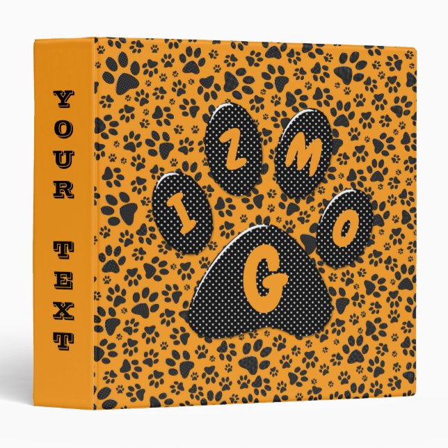 Dog Paws Black & White Polka Dot on dahlia orange  Binder (Front/Spine)