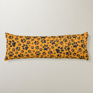 Dog Paws Black & White Polka Dot on dahlia orange Body Pillow