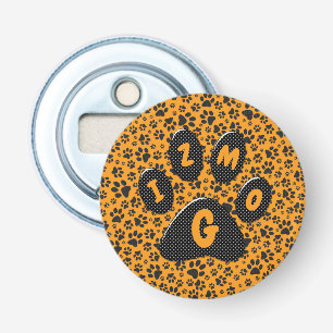 Dog Paws Black & White Polka Dot on dahlia orange  Bottle Opener