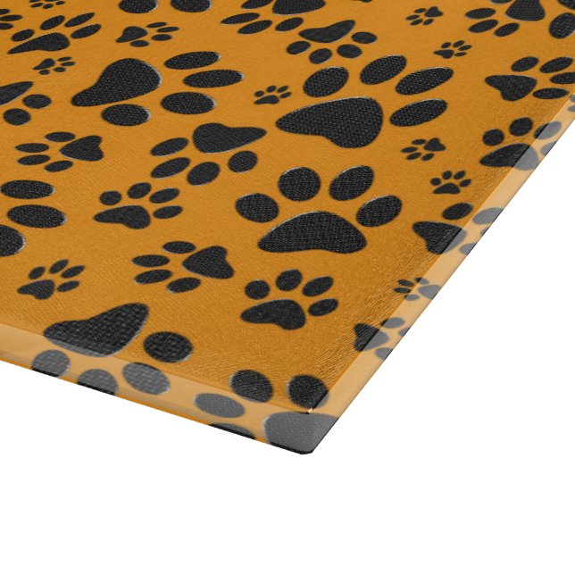 Dog Paws Black & White Polka Dot on dahlia orange Cutting Board (Corner)