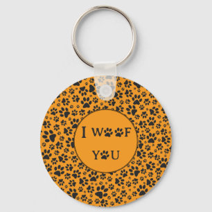 Dog Paws Black & White Polka Dot on dahlia orange  Keychain