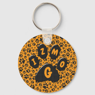 Dog Paws Black & White Polka Dot on dahlia orange  Keychain