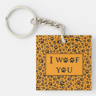 Dog Paws Black & White Polka Dot on dahlia orange Keychain