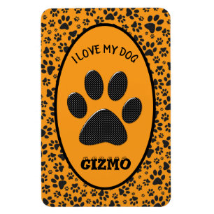 Dog Paws Black & White Polka Dot on dahlia orange Magnet