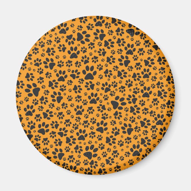 Dog Paws Black & White Polka Dot on dahlia orange Magnet (Front)