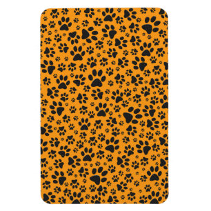 Dog Paws Black & White Polka Dot on dahlia orange Magnet
