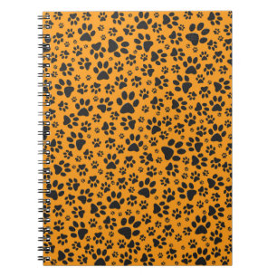 Dog Paws Black & White Polka Dot on dahlia orange Notebook
