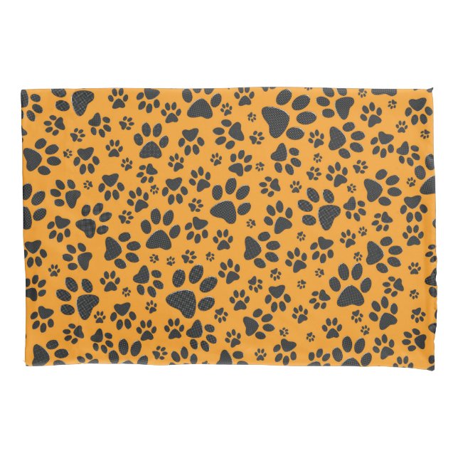 Dog Paws Black & White Polka Dot on dahlia orange Pillowcase (Front)