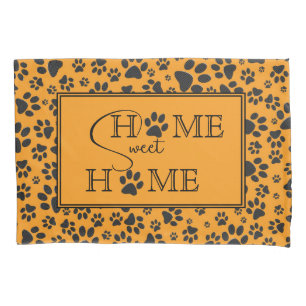 Dog Paws Black & White Polka Dot on dahlia orange  Pillowcase