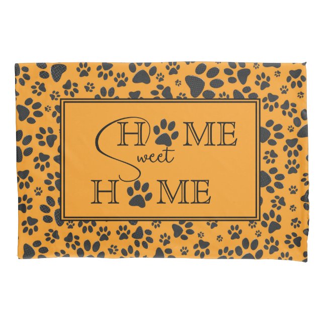 Dog Paws Black & White Polka Dot on dahlia orange  Pillowcase (Front)