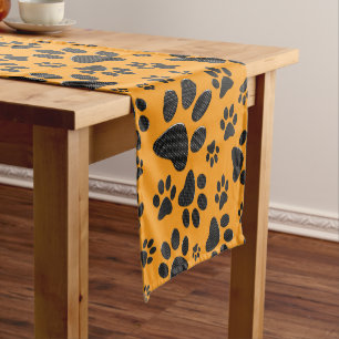 Dog Paws Black & White Polka Dot on dahlia orange Short Table Runner