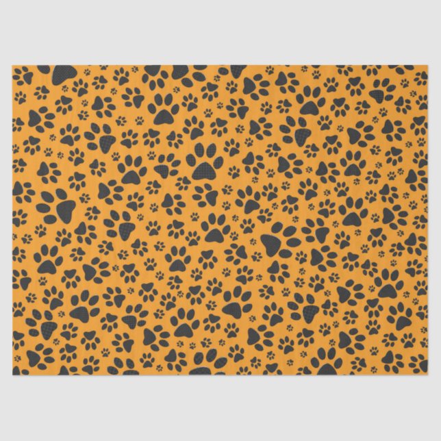 Dog Paws Black & White Polka Dot on dahlia orange Tissue Paper (Front)
