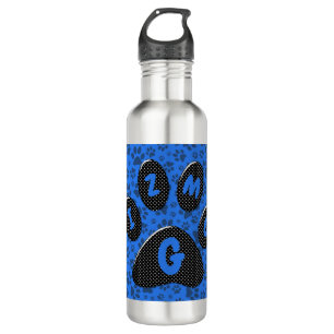 Dog Paws Black & White Polka Dot on tech blue 710 Ml Water Bottle