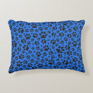 Dog Paws Black & White Polka Dot on tech blue Accent Pillow